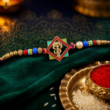 Premium Om Symbol and Trishul Rakhi for Brother