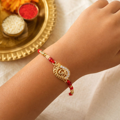 Round Om Pearl Beaded Sacred Rakhi Pattern for Raksha Bandhan