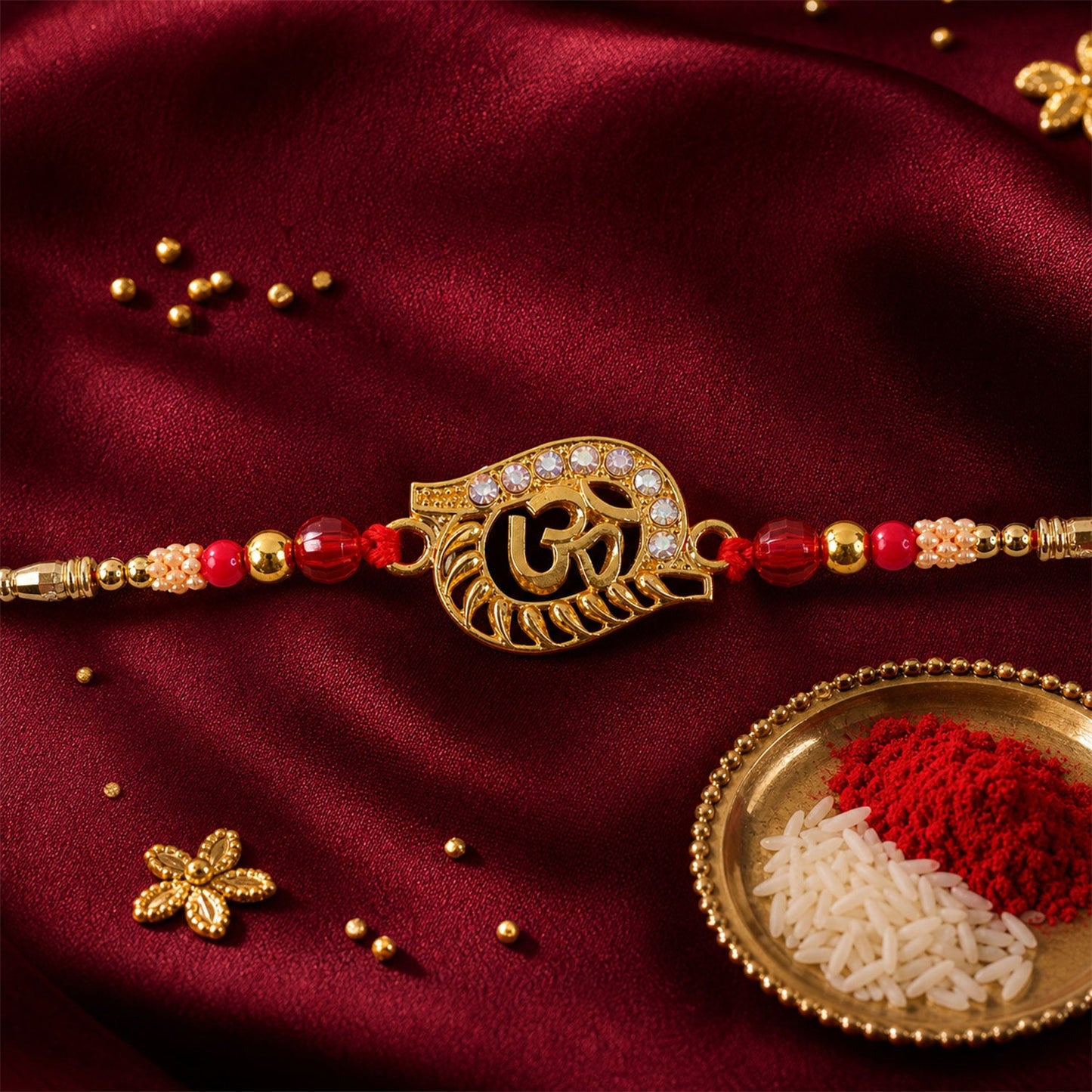 Round Om Pearl Beaded Sacred Rakhi Pattern for Raksha Bandhan