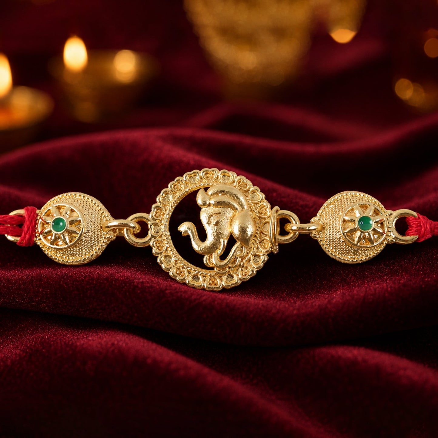 Ganesha Motif Stone Beaded Devotional Designer Rakhi for Brother