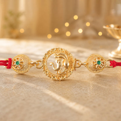 Ganesha Motif Stone Beaded Devotional Designer Rakhi for Brother