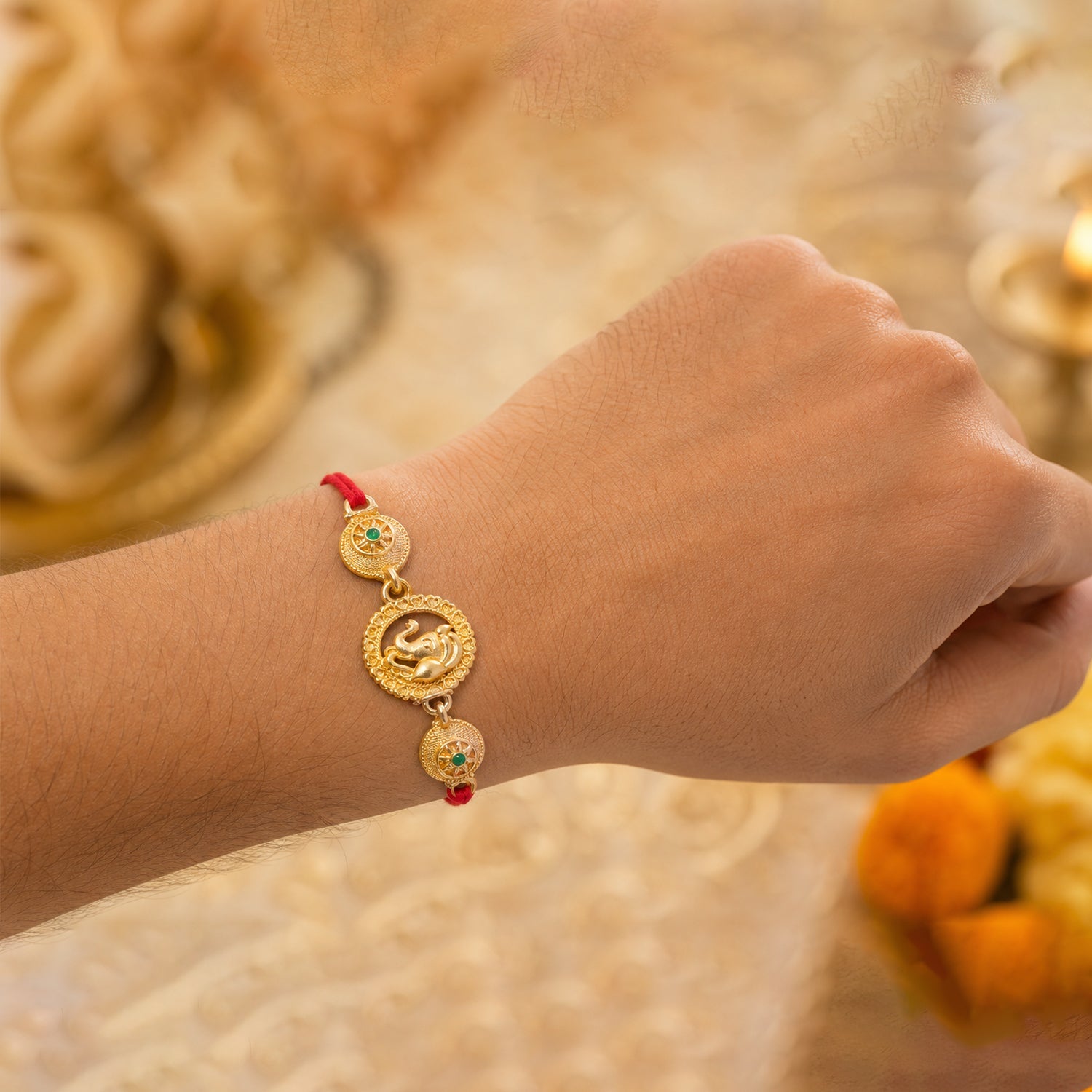 Ganesha Motif Stone Beaded Devotional Designer Rakhi for Brother