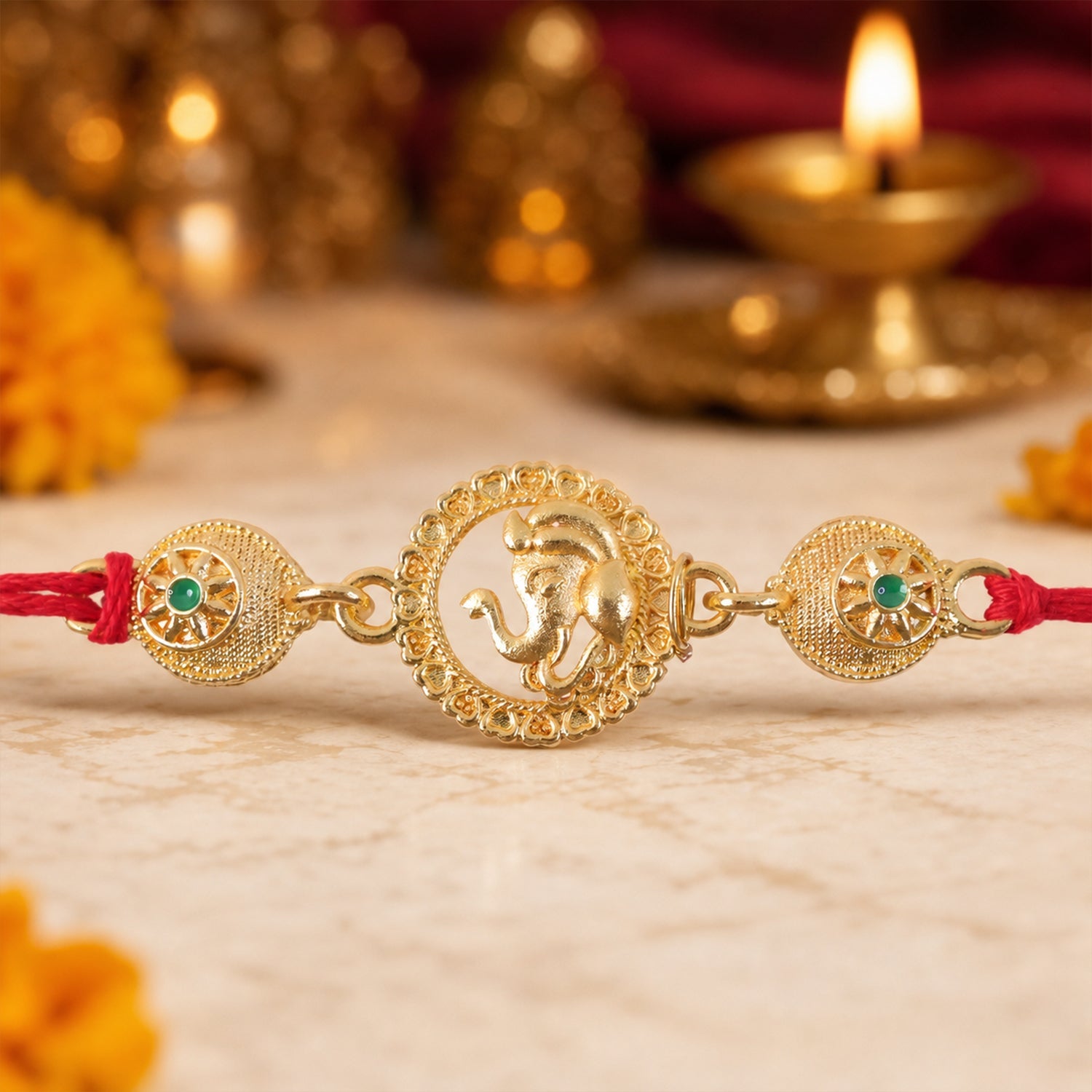 Ganesha Motif Stone Beaded Devotional Designer Rakhi for Brother