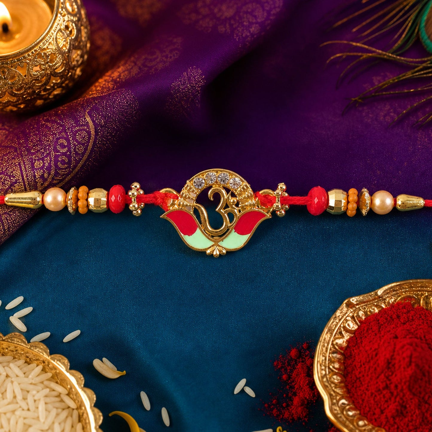 Traditional Om Rakhi with Decorative Thread
