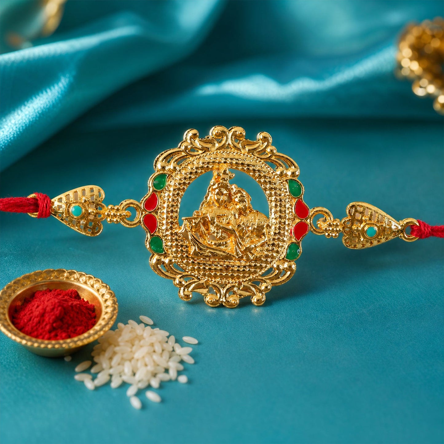 raditional Radha Krishna Motif Rakhi for Raksha Bandhan