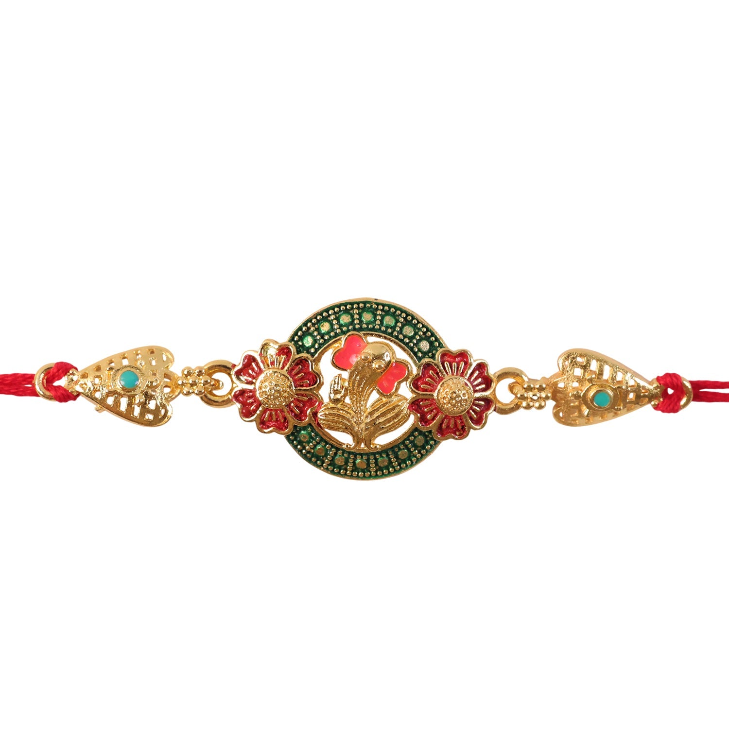 Ganesha Floral Kundan Beaded Ornate Designer Pattern Brother Rakhi