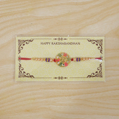 Swastik Stone Kundan Beaded Auspicious Pattern Traditional Rakhi