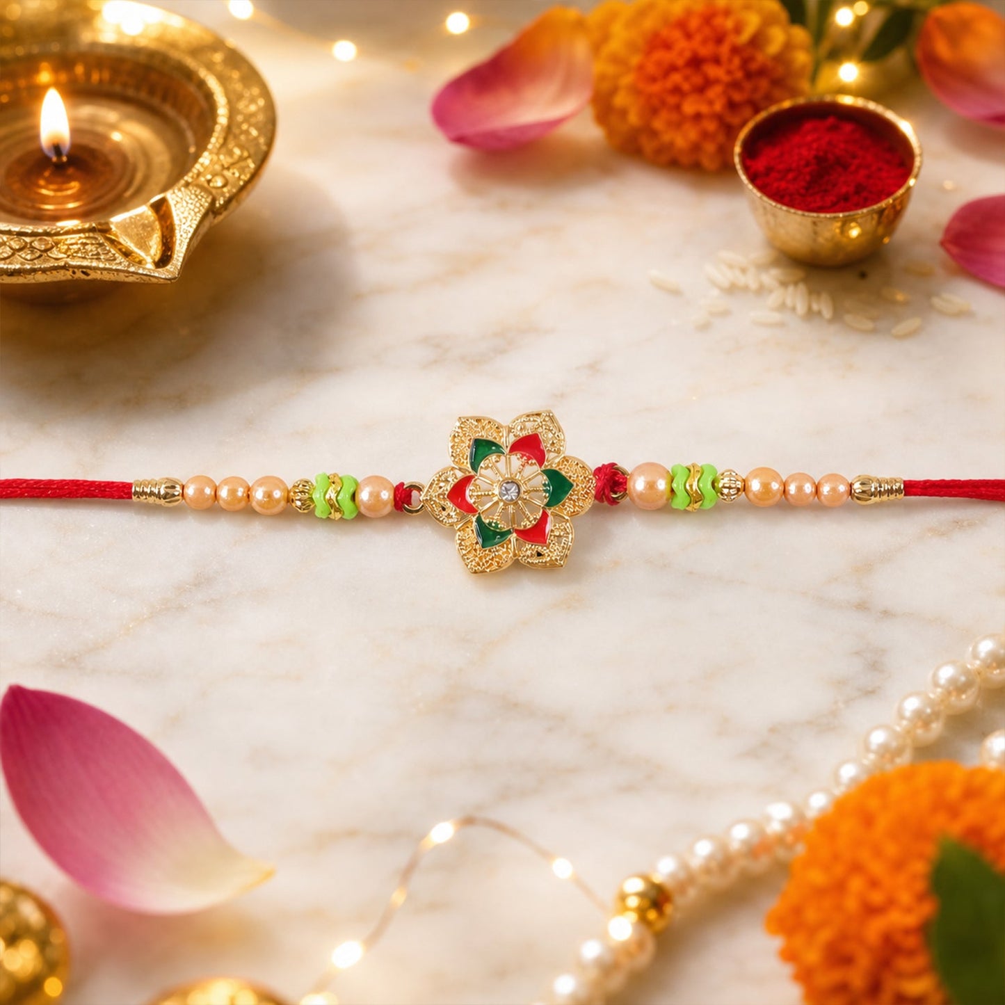 Floral Stone Kundan Beaded Elegant Pattern Work Designer Rakhi