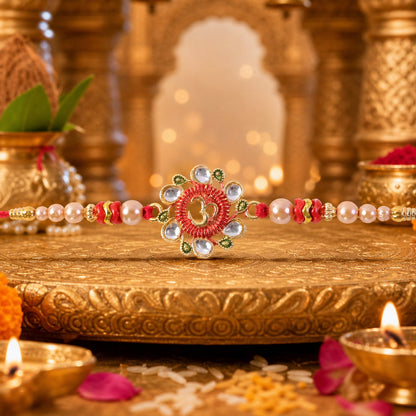 Premium Om Motif Rakhi with Decorative Beads for Brother