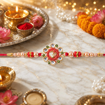 Premium Om Motif Rakhi with Decorative Beads for Brother