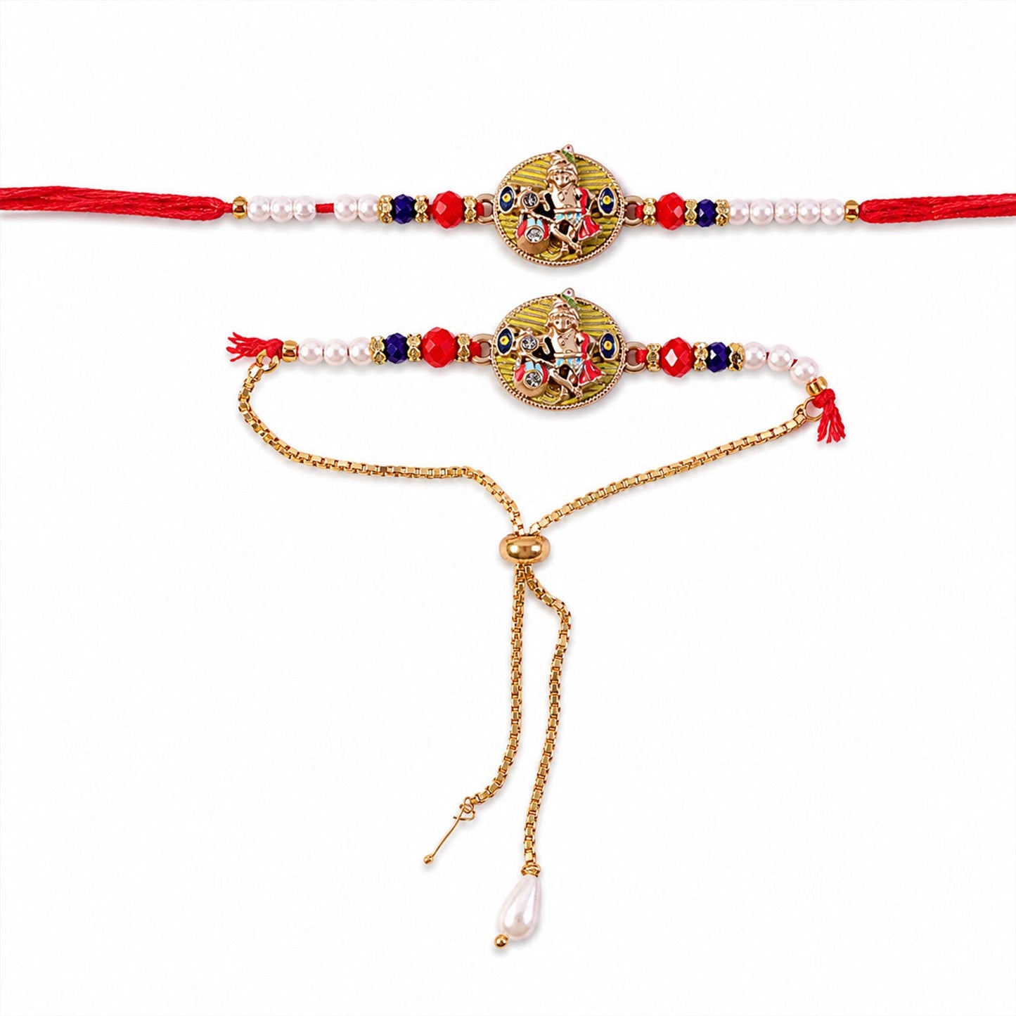 Premium Bhaiya Bhabhi Lumba Rakhi Set with Decorative Pearl Beads