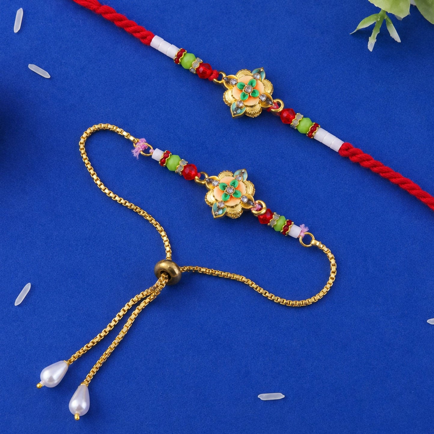 Premium Lumba Floral Stone Beaded Pair Rakhi Raksha Bandhan Gift