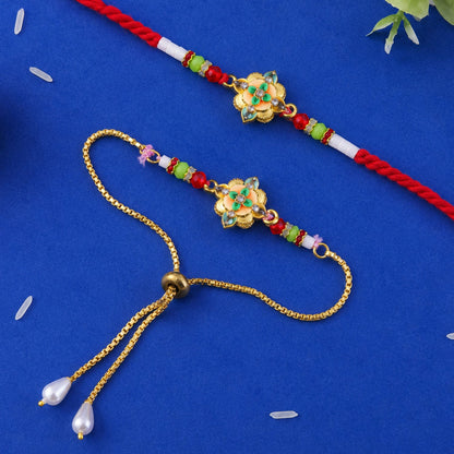 Premium Lumba Floral Stone Beaded Pair Rakhi Raksha Bandhan Gift