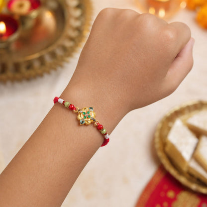 Premium Lumba Floral Stone Beaded Pair Rakhi Raksha Bandhan Gift