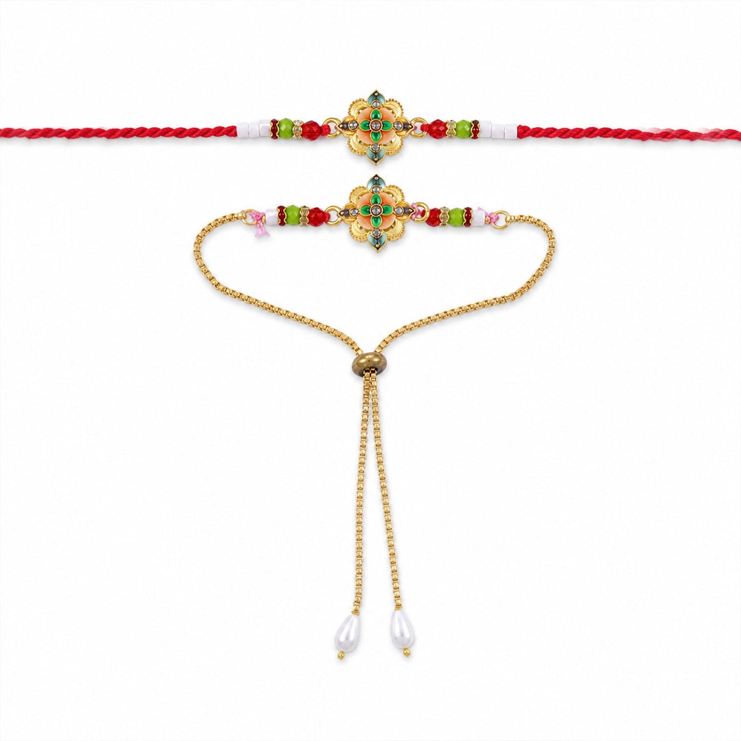 Premium Lumba Floral Stone Beaded Pair Rakhi Raksha Bandhan Gift