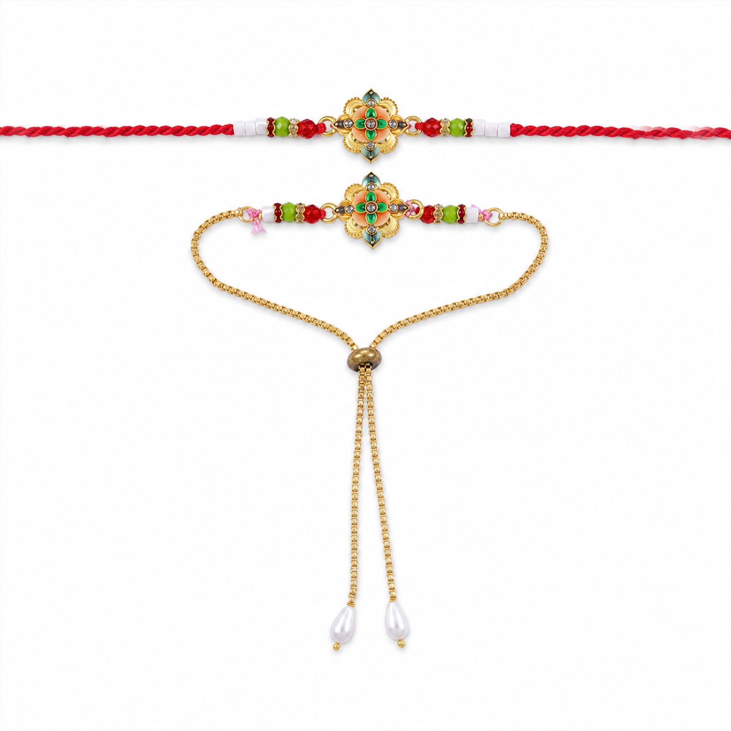 Premium Lumba Floral Stone Beaded Pair Rakhi Raksha Bandhan Gift