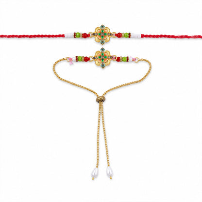 Premium Lumba Floral Stone Beaded Pair Rakhi Raksha Bandhan Gift