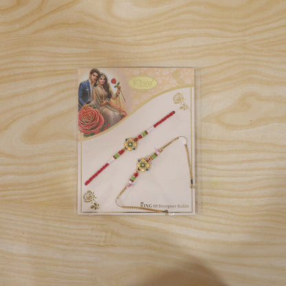 Premium Lumba Floral Stone Beaded Pair Rakhi Raksha Bandhan Gift