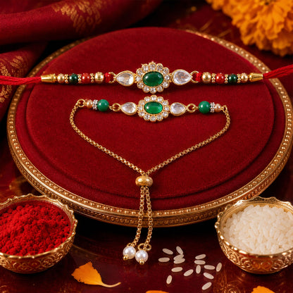 Premium Lumba Oval Stone Beaded Pair Pattern Traditional Rakhi