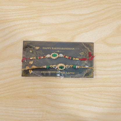 Premium Lumba Oval Stone Beaded Pair Pattern Traditional Rakhi