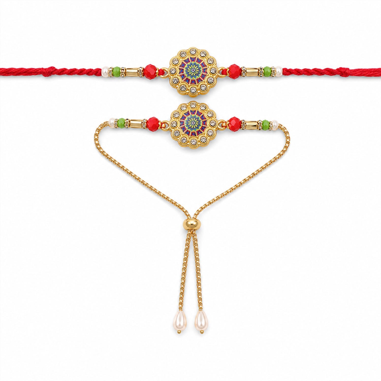 Premium Lumba Round Floral Beaded Pair Design Work Brother Rakhi