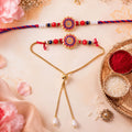 Premium Lumba Floral Stone Beaded Pair Design Rakhi for Brother