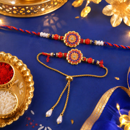 Premium Lumba Floral Stone Beaded Pair Design Rakhi for Brother