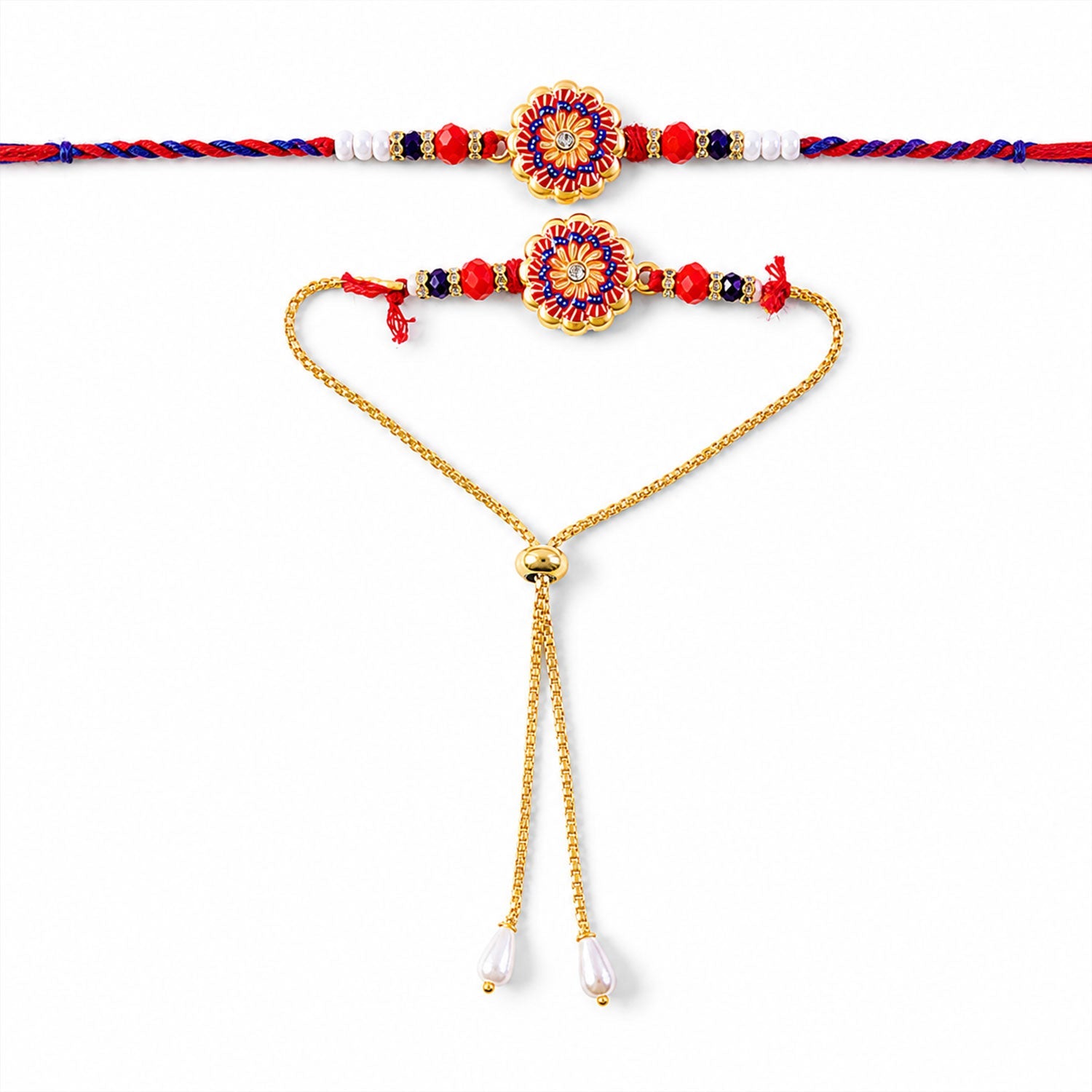 Premium Lumba Floral Stone Beaded Pair Design Rakhi for Brother