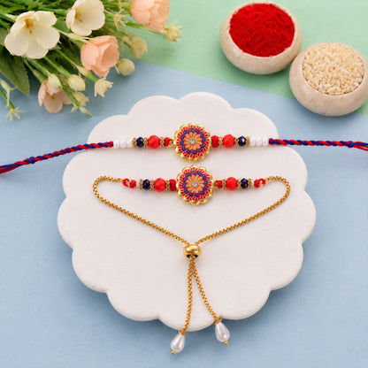 Premium Lumba Floral Stone Beaded Pair Design Rakhi for Brother