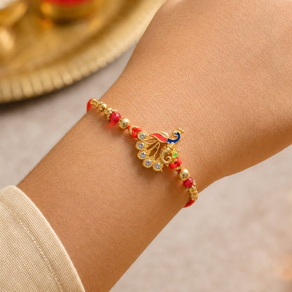 Peacock Kundan Stone Beaded Elegant Pattern Rakhi for Brother