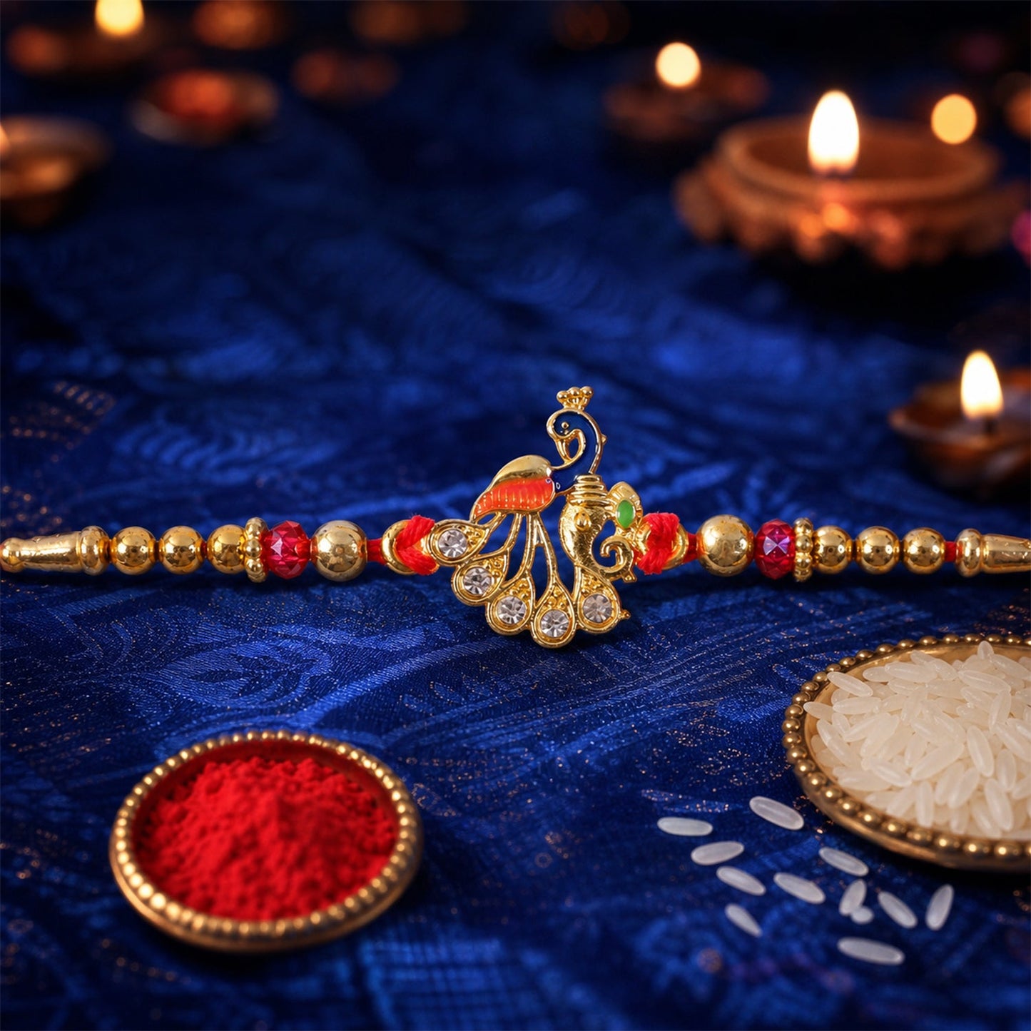 Peacock Kundan Stone Beaded Elegant Pattern Rakhi for Brother