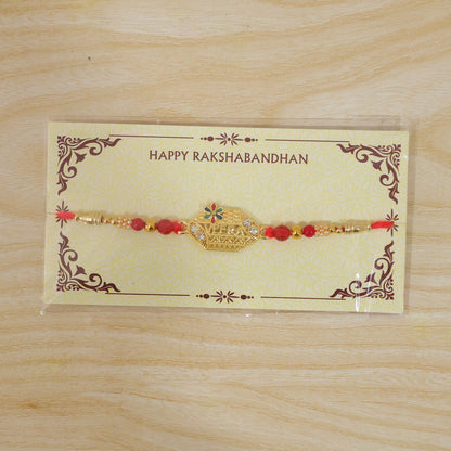 Premium Veera Text Stone Kundan Beaded Traditional Pattern Designer Rakhi