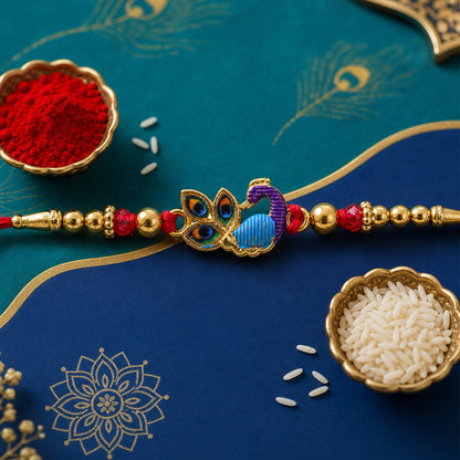 Peacock Stone Kundan Beaded Ornamental Motif Pattern Brother Rakhi