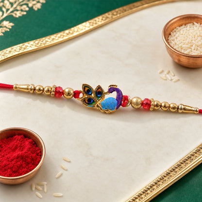 Peacock Stone Kundan Beaded Ornamental Motif Pattern Brother Rakhi