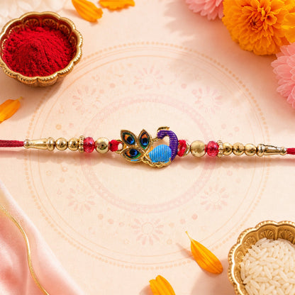 Peacock Stone Kundan Beaded Ornamental Motif Pattern Brother Rakhi