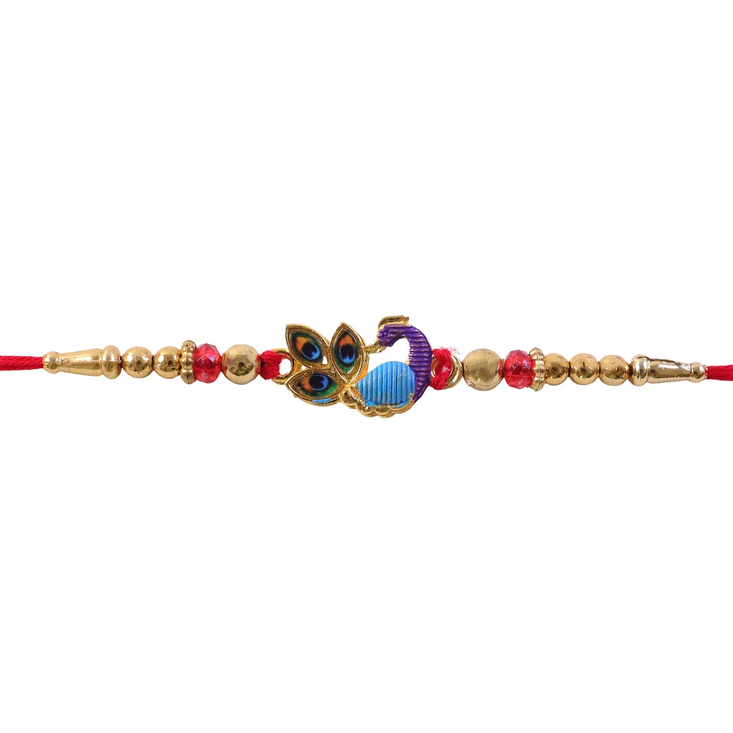 Peacock Stone Kundan Beaded Ornamental Motif Pattern Brother Rakhi