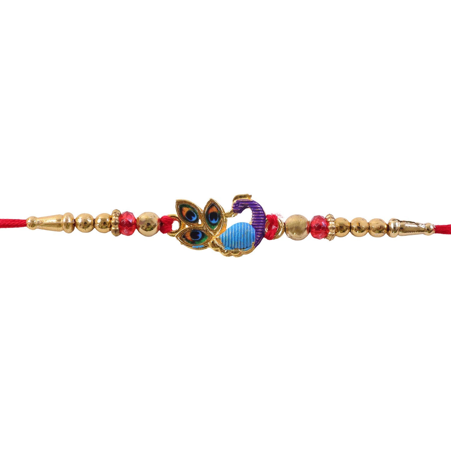 Peacock Stone Kundan Beaded Ornamental Motif Pattern Brother Rakhi