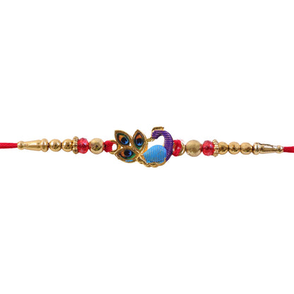 Peacock Stone Kundan Beaded Ornamental Motif Pattern Brother Rakhi