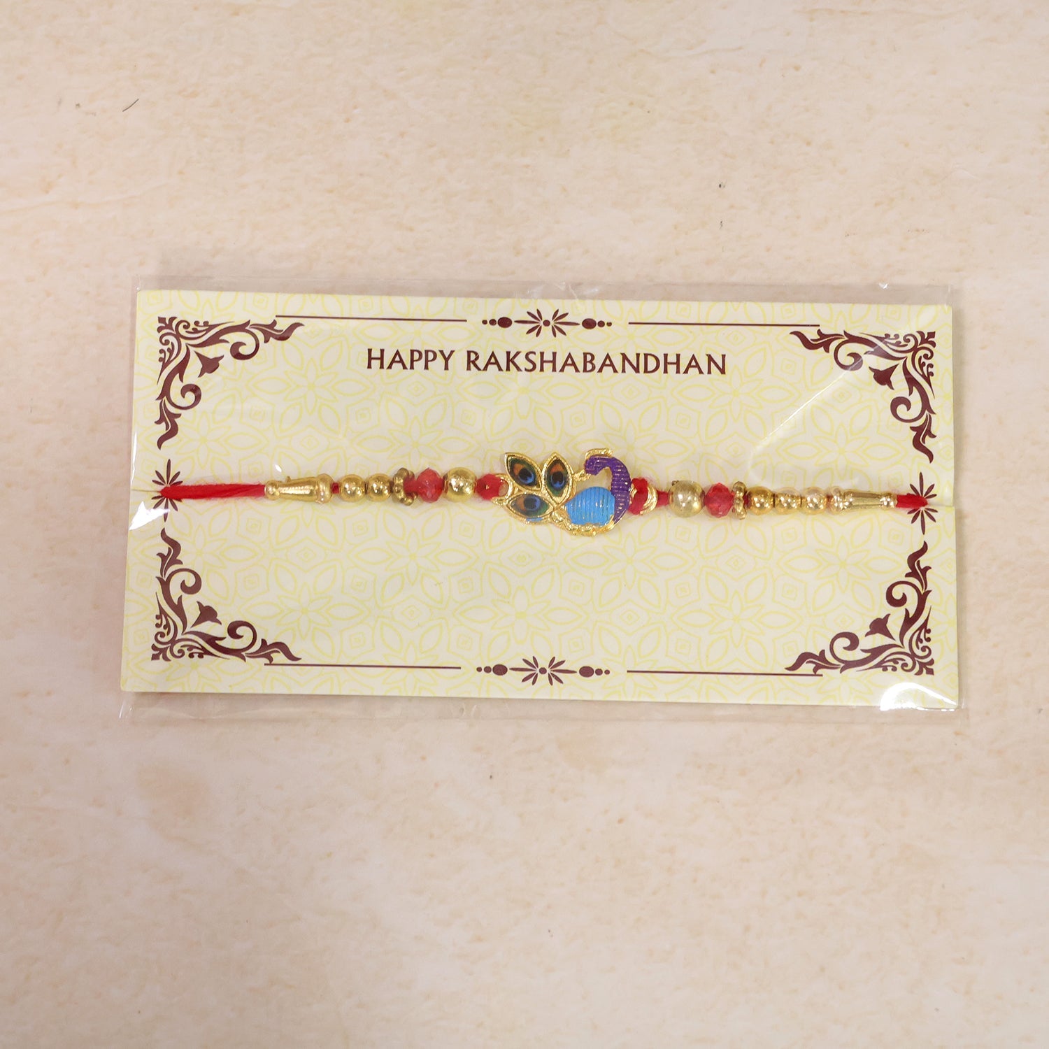 Peacock Stone Kundan Beaded Ornamental Motif Pattern Brother Rakhi