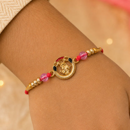 Round Ganesha Kundan Beaded Sacred Motif Pattern Traditional Rakhi