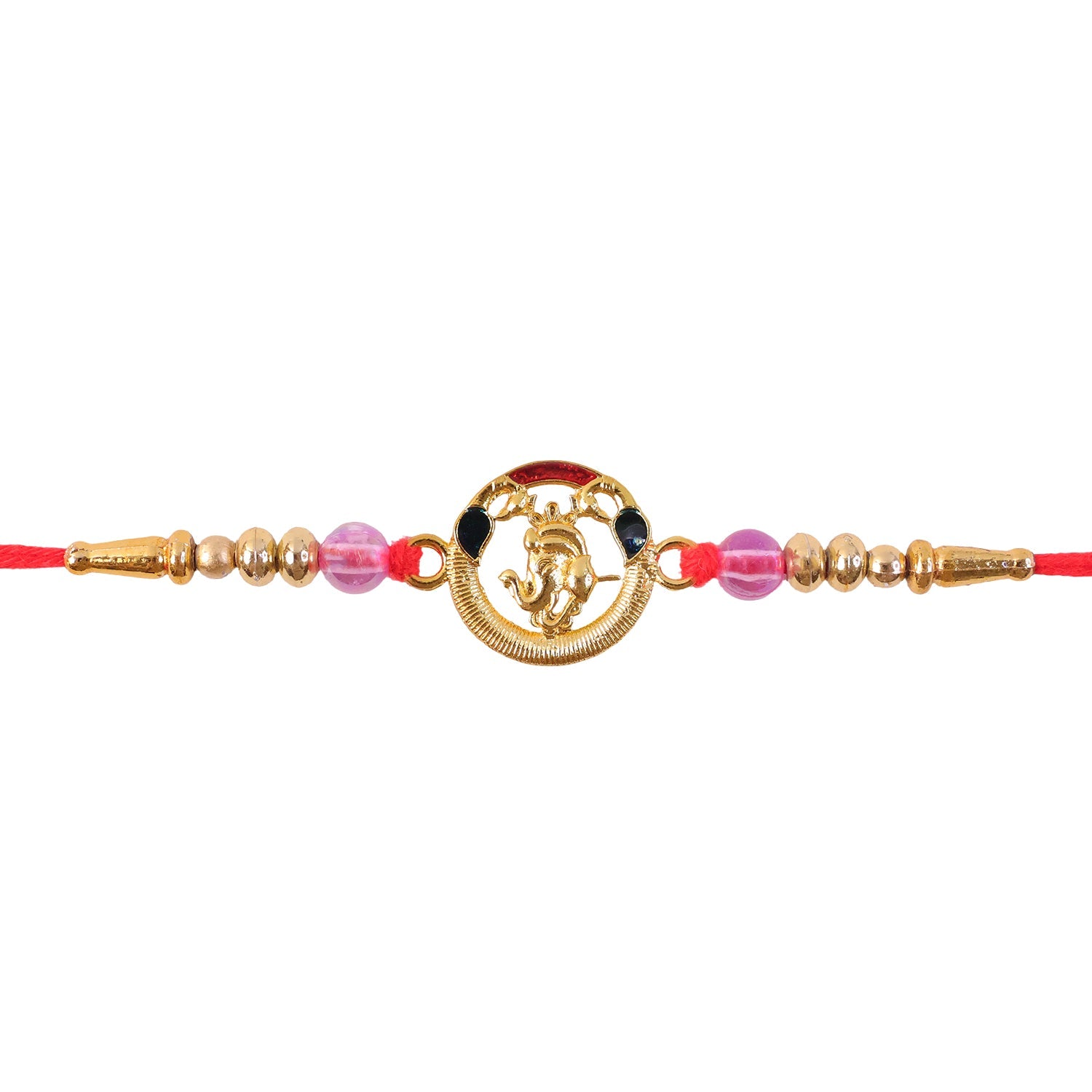 Round Ganesha Kundan Beaded Sacred Motif Pattern Traditional Rakhi