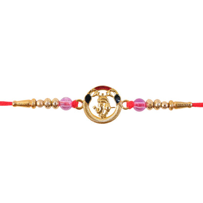 Round Ganesha Kundan Beaded Sacred Motif Pattern Traditional Rakhi