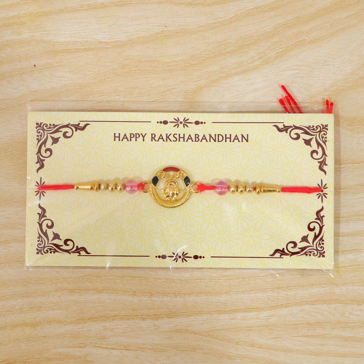 Round Ganesha Kundan Beaded Sacred Motif Pattern Traditional Rakhi
