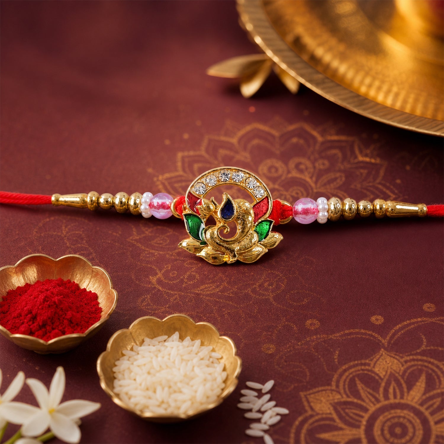 Stylish Kundan Beaded Decorative Pattern Rakhi Raksha Bandhan Gift