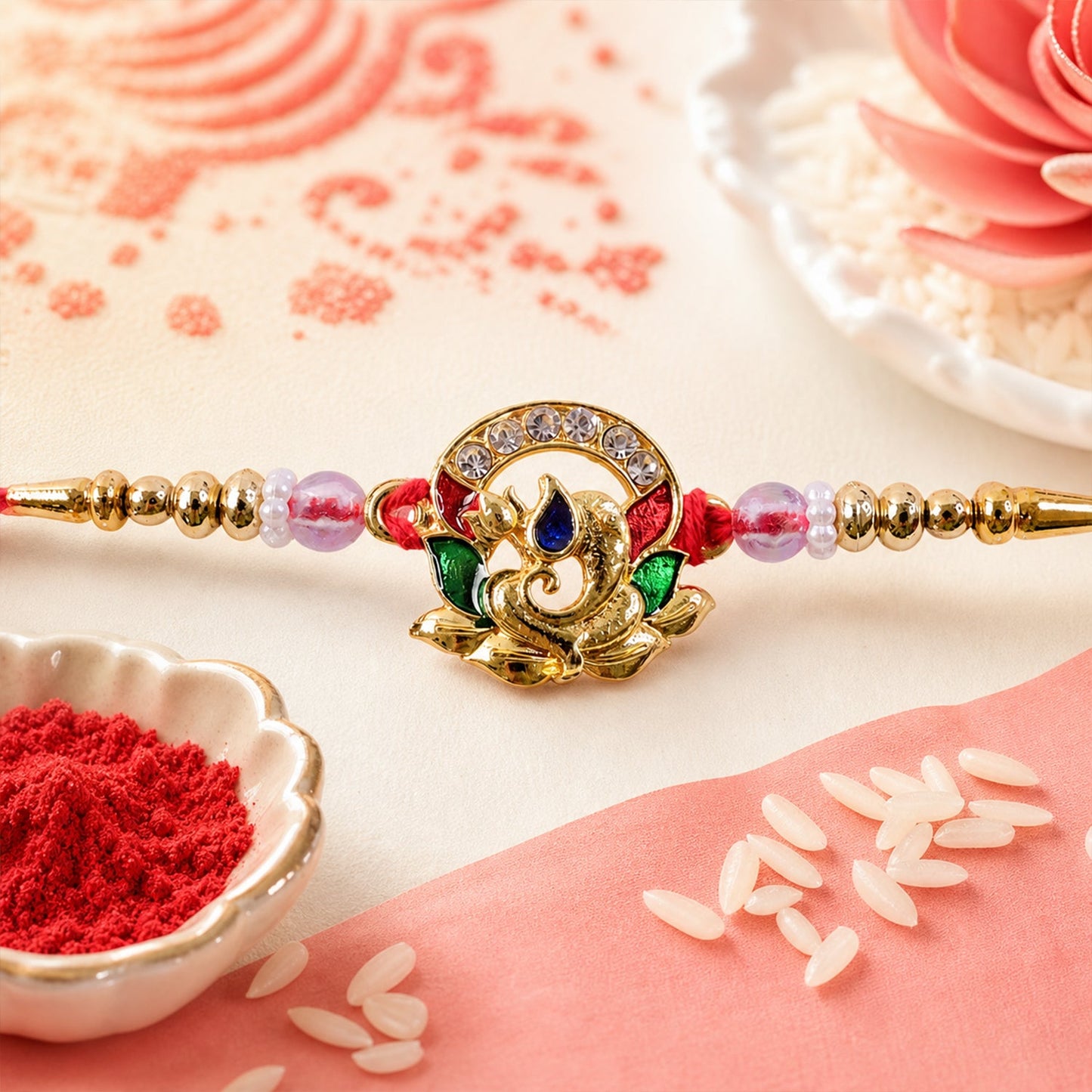 Stylish Kundan Beaded Decorative Pattern Rakhi Raksha Bandhan Gift