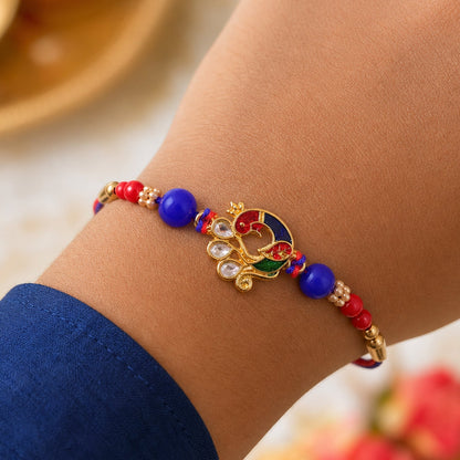 Peacock Floral Kundan Beaded Elegant Pattern Work Designer Rakhi