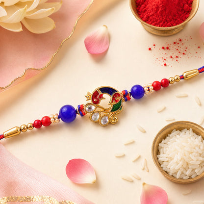 Peacock Floral Kundan Beaded Elegant Pattern Work Designer Rakhi
