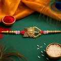 Damaru Trishul Lion Motif Kundan Beaded Devotional Charm Rakhi for Brother