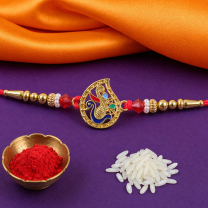 Om Peacock Pearl Kundan Beaded Sacred Motif Pattern Brother Rakhi