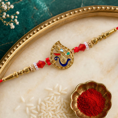 Om Peacock Pearl Kundan Beaded Sacred Motif Pattern Brother Rakhi